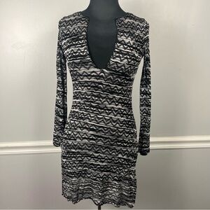 MISSONI Gray Geometric Printed Knit Bodycon V-neck Stretch Short Tunic Dress 2